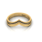 Double V Black Diamond Gold Plated Wishbone Ring
