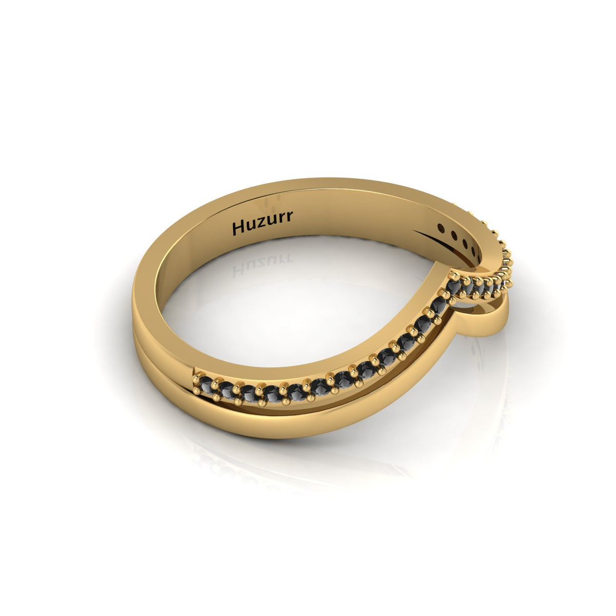 Double V Black Diamond Gold Plated Wishbone Ring