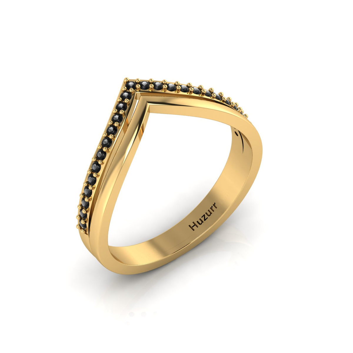Double V Black Diamond Gold Plated Wishbone Ring