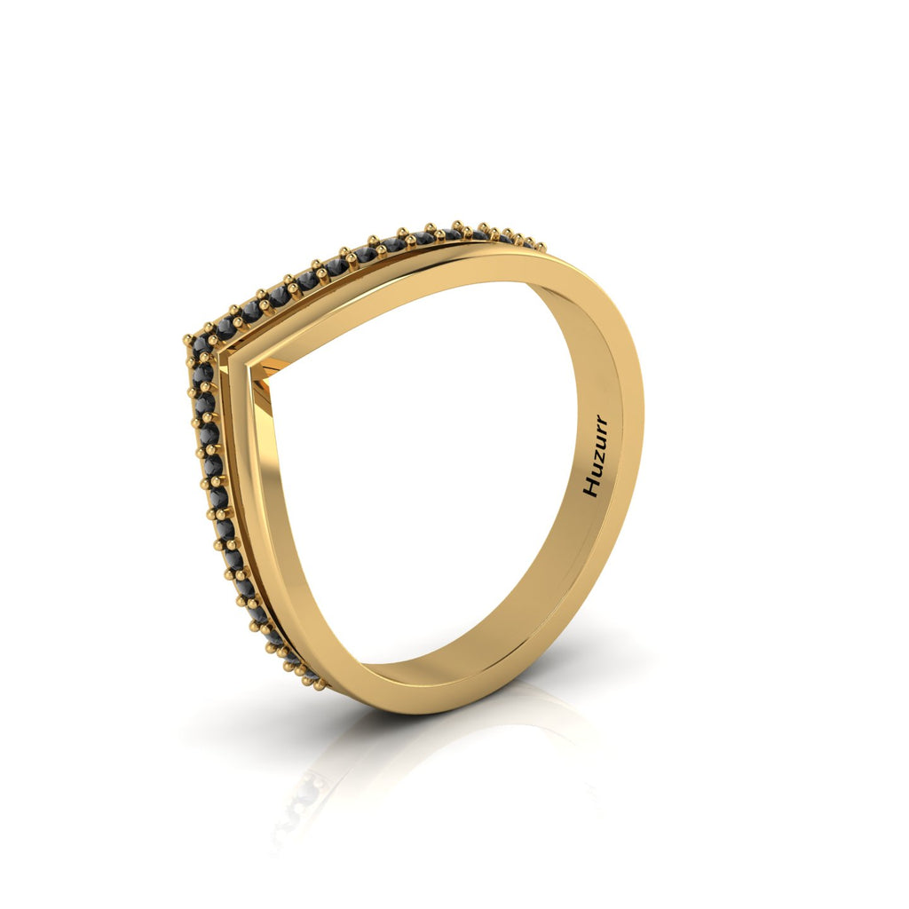 Double V Black Diamond Gold Plated Wishbone Ring