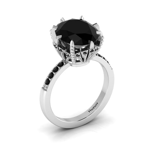 925 Silver Oval Black Diamond Solitaire Ring