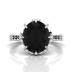 925 Silver Oval Black Diamond Solitaire Ring