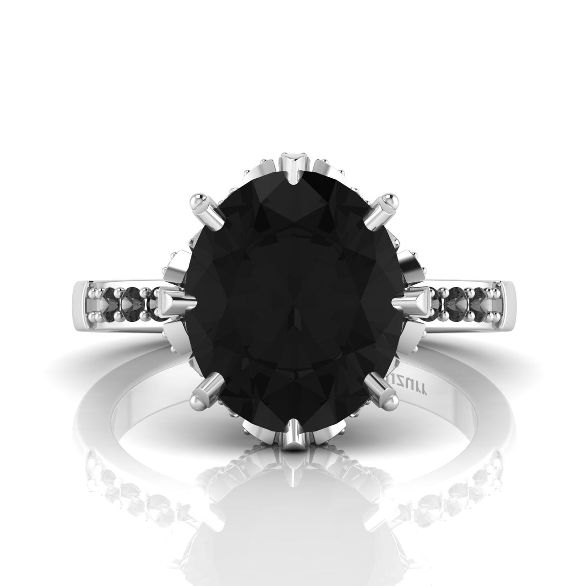 925 Silver Oval Black Diamond Solitaire Ring