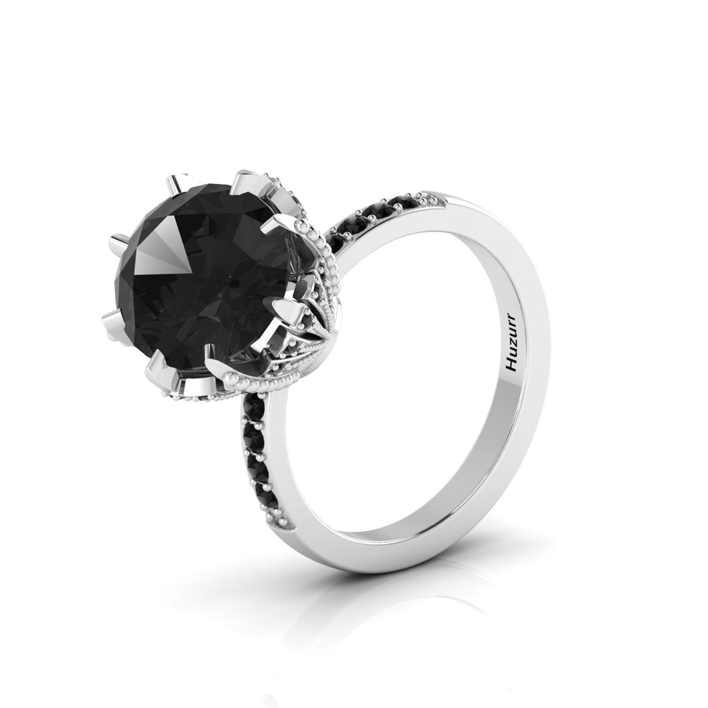 925 Silver Oval Black Diamond Solitaire Ring