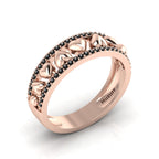 Round-Black Diamond Rose Gold Plated Heart Band Ring