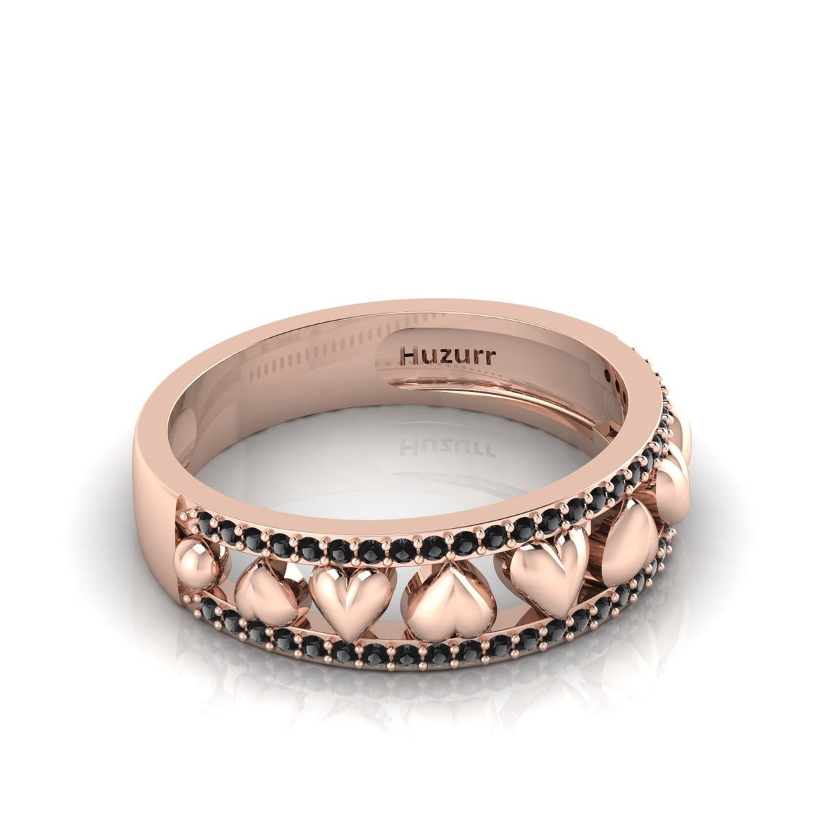 Round-Black Diamond Rose Gold Plated Heart Band Ring