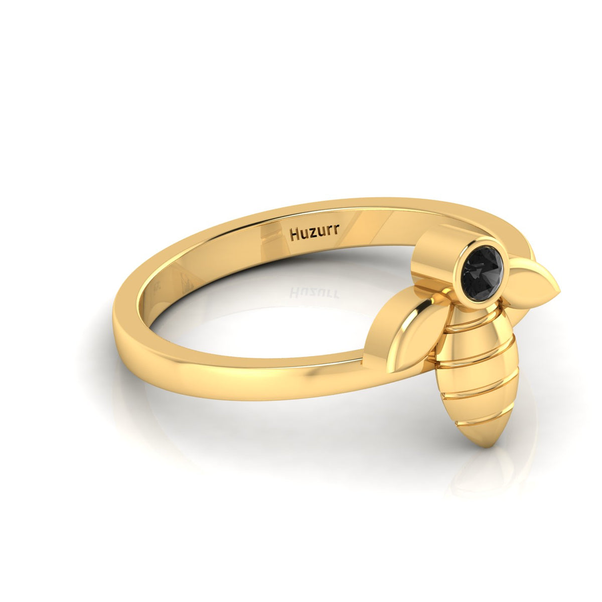 Round Black Diamond Gold Plated Solitaire Honeybee Ring