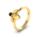 Round Black Diamond Gold Plated Solitaire Honeybee Ring