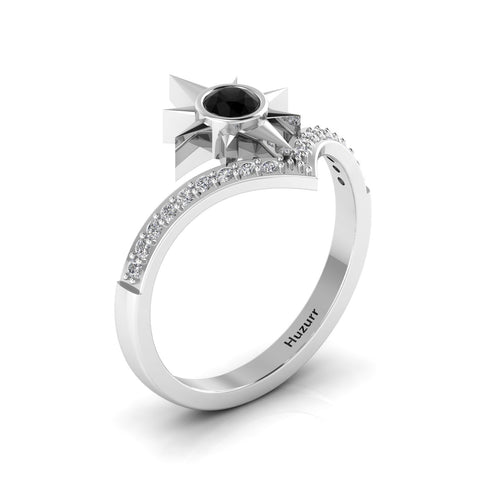 Black Diamond 925 Silver North Star Wishbone Ring