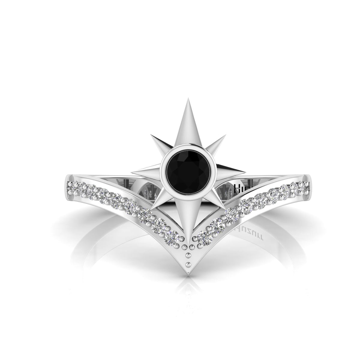 Black Diamond 925 Silver North Star Wishbone Ring