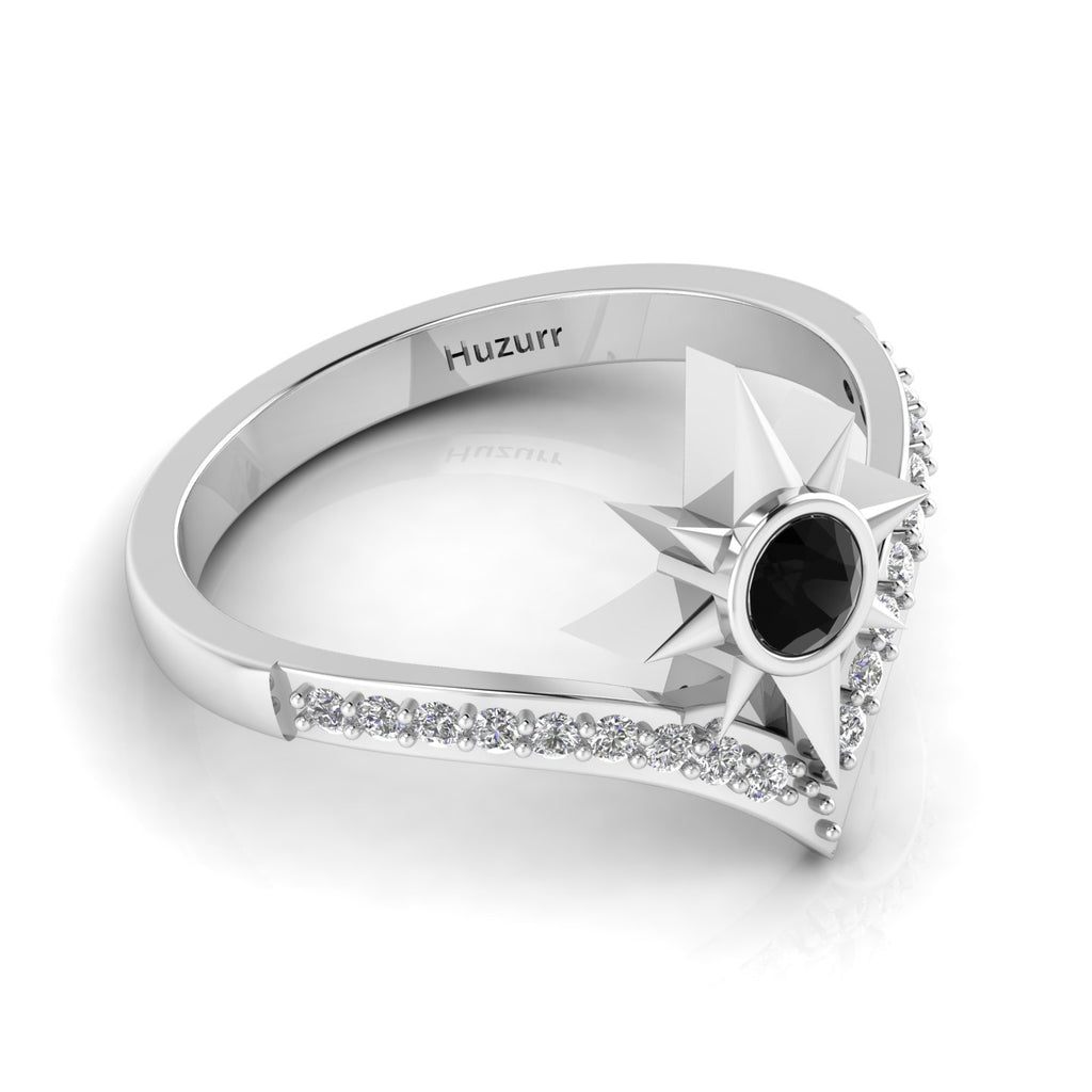 Black Diamond 925 Silver North Star Wishbone Ring