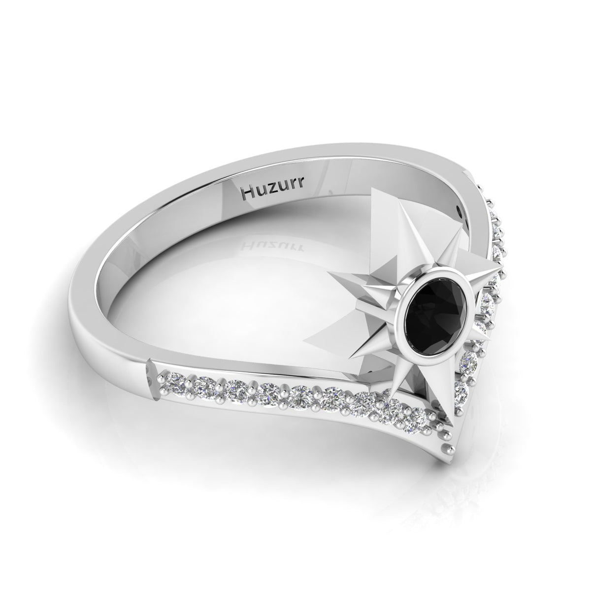 Black Diamond 925 Silver North Star Wishbone Ring