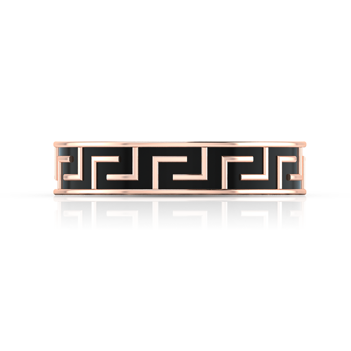 Maze-Design Rose Gold Plated Black Enamel Band Ring