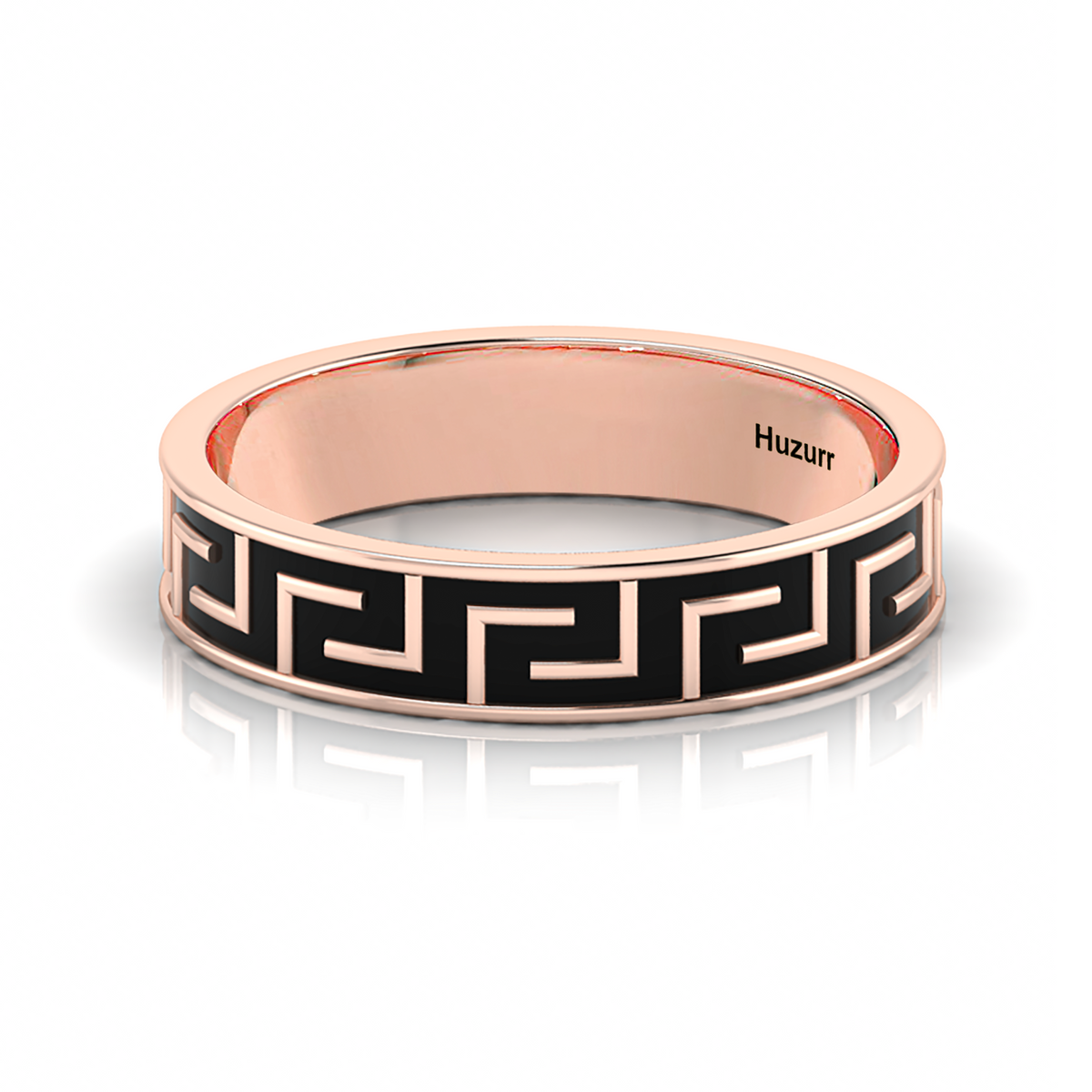Maze-Design Rose Gold Plated Black Enamel Band Ring