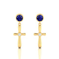 Blue Sapphire Gold Plated Cross Drops & Danglers Earrings