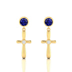Blue Sapphire Gold Plated Cross Drops & Danglers Earrings
