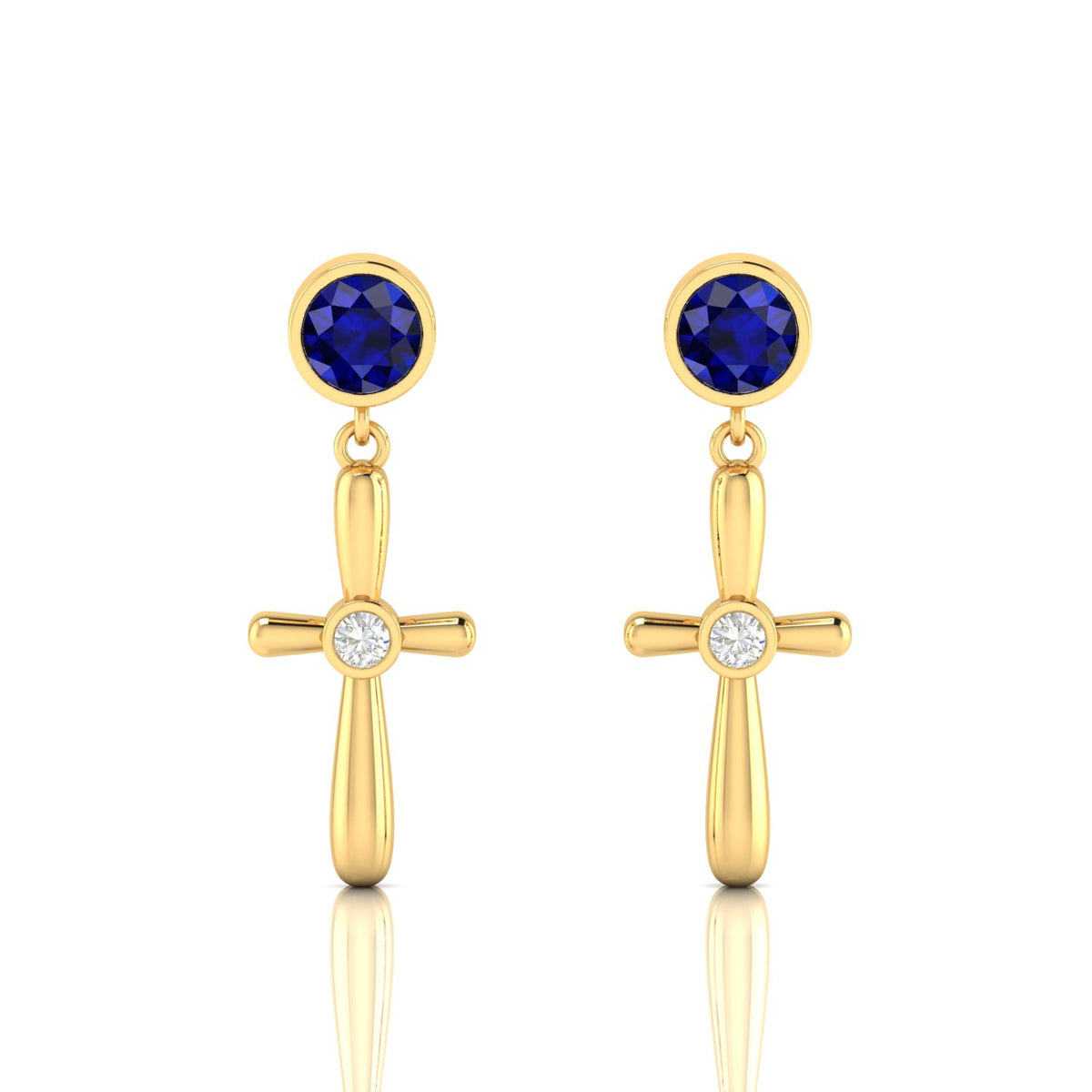 Blue Sapphire Gold Plated Cross Drops & Danglers Earrings