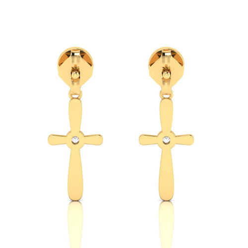Blue Sapphire Gold Plated Cross Drops & Danglers Earrings