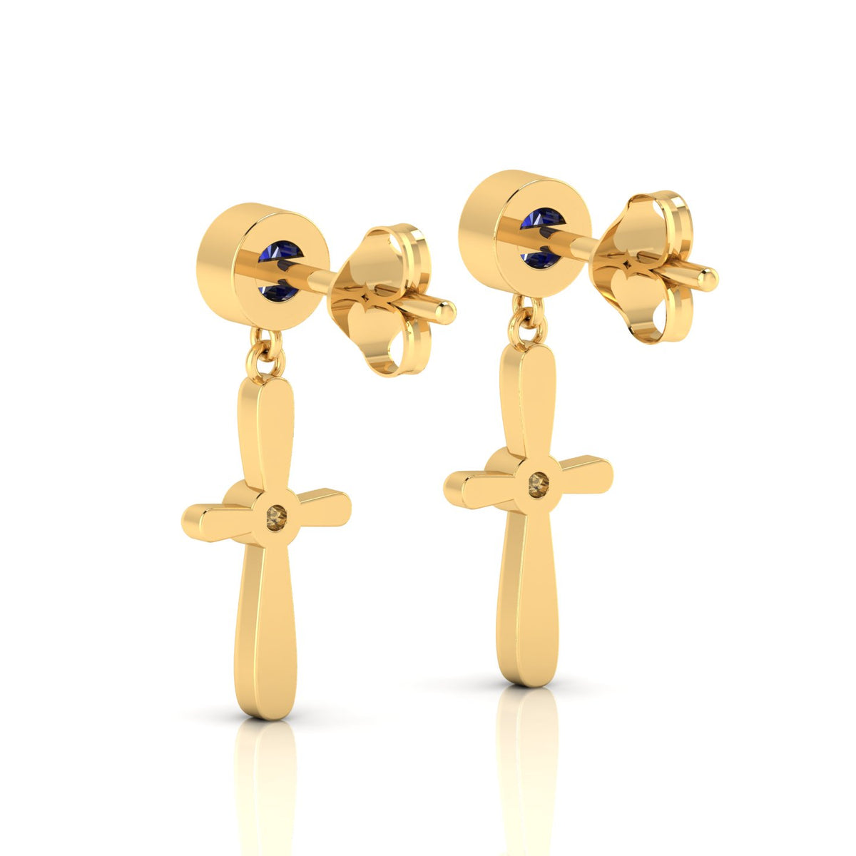 Blue Sapphire Gold Plated Cross Drops & Danglers Earrings
