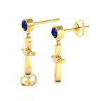 Blue Sapphire Gold Plated Cross Drops & Danglers Earrings
