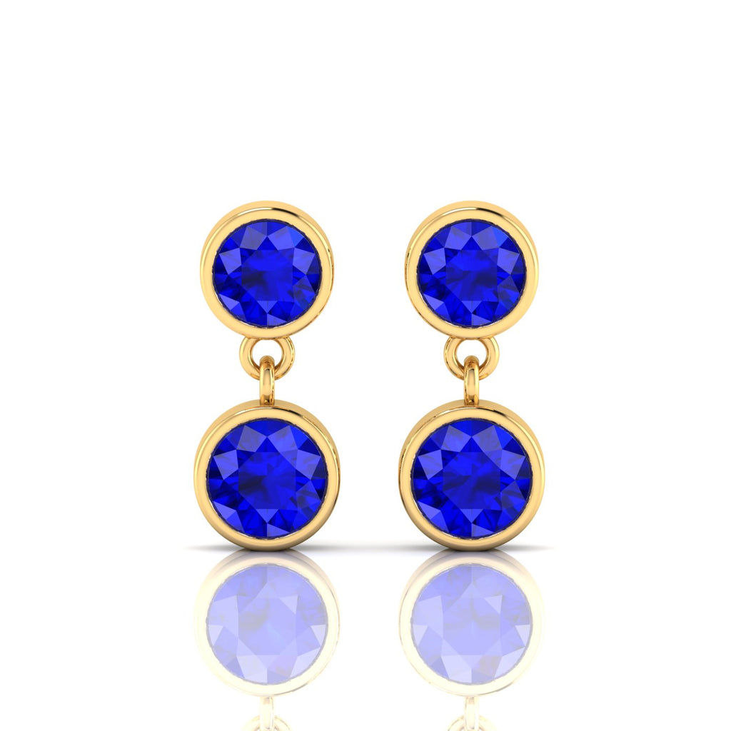 Dazzling Round Sapphire Drop Gold Platted Earrings