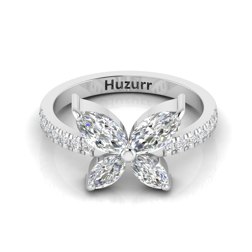 Sparkling Butterfly 925 Silver Diamond Ring