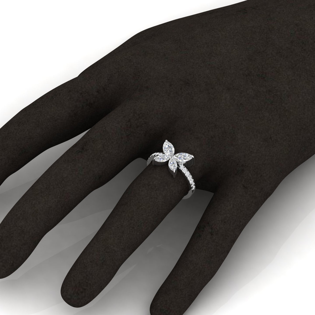 Sparkling Butterfly 925 Silver Diamond Ring