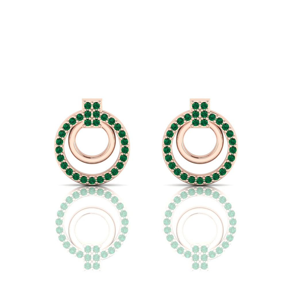 Open Circle Stud Rose Gold Plated Emerald Earrings