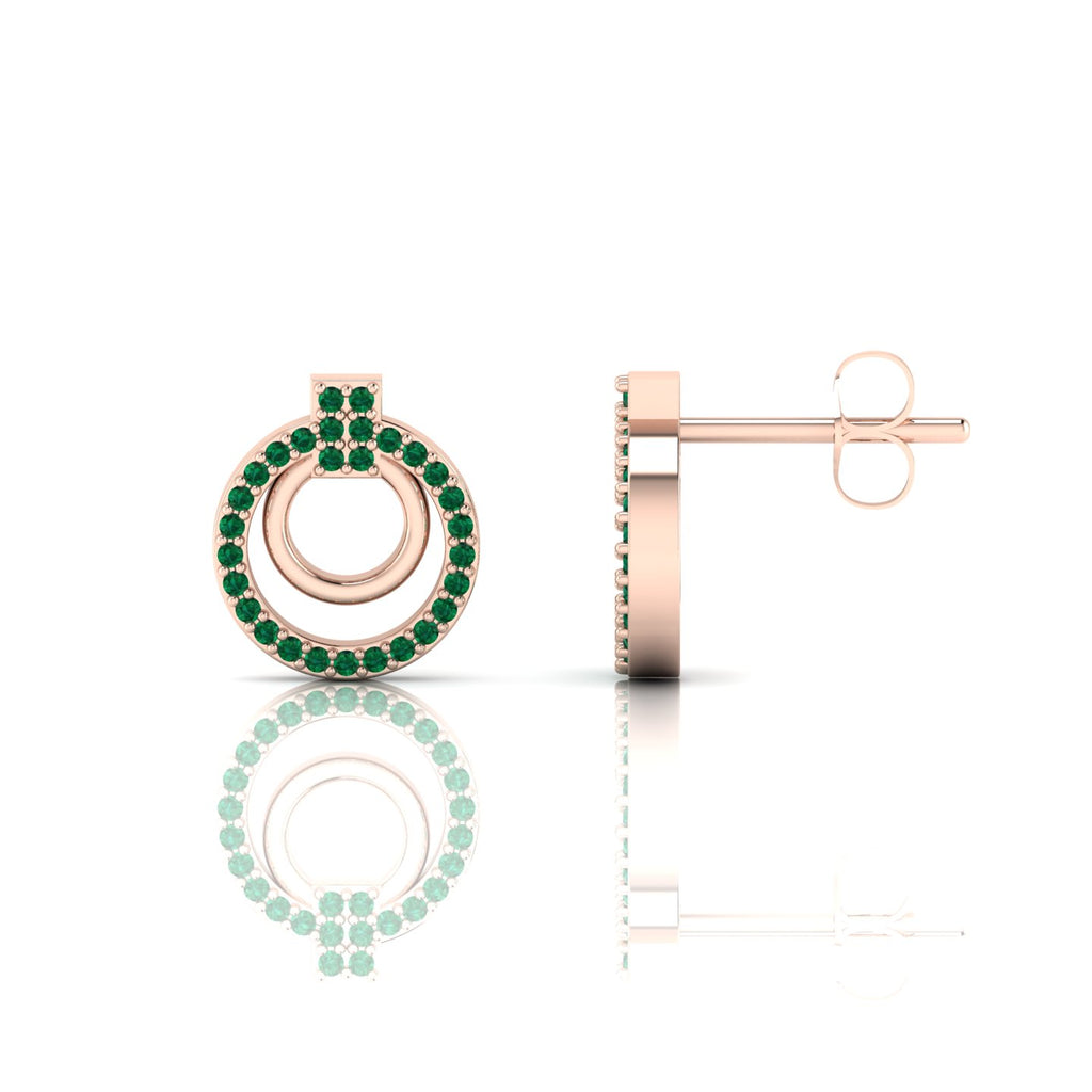 Open Circle Stud Rose Gold Plated Emerald Earrings