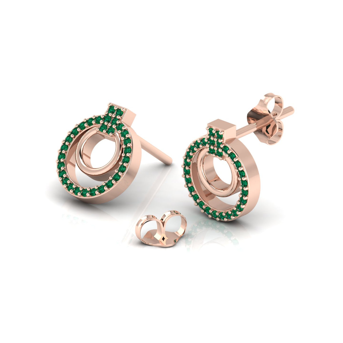 Open Circle Stud Rose Gold Plated Emerald Earrings