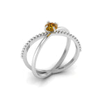 Criss Cross Round Coffee Diamond Stackable Silver Ring