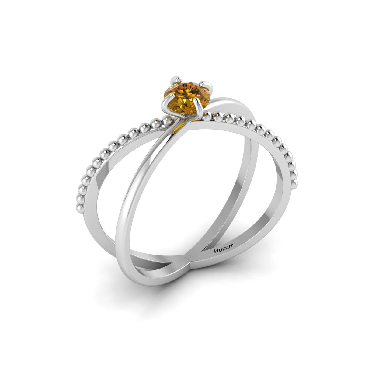 Criss Cross Round Coffee Diamond Stackable Silver Ring