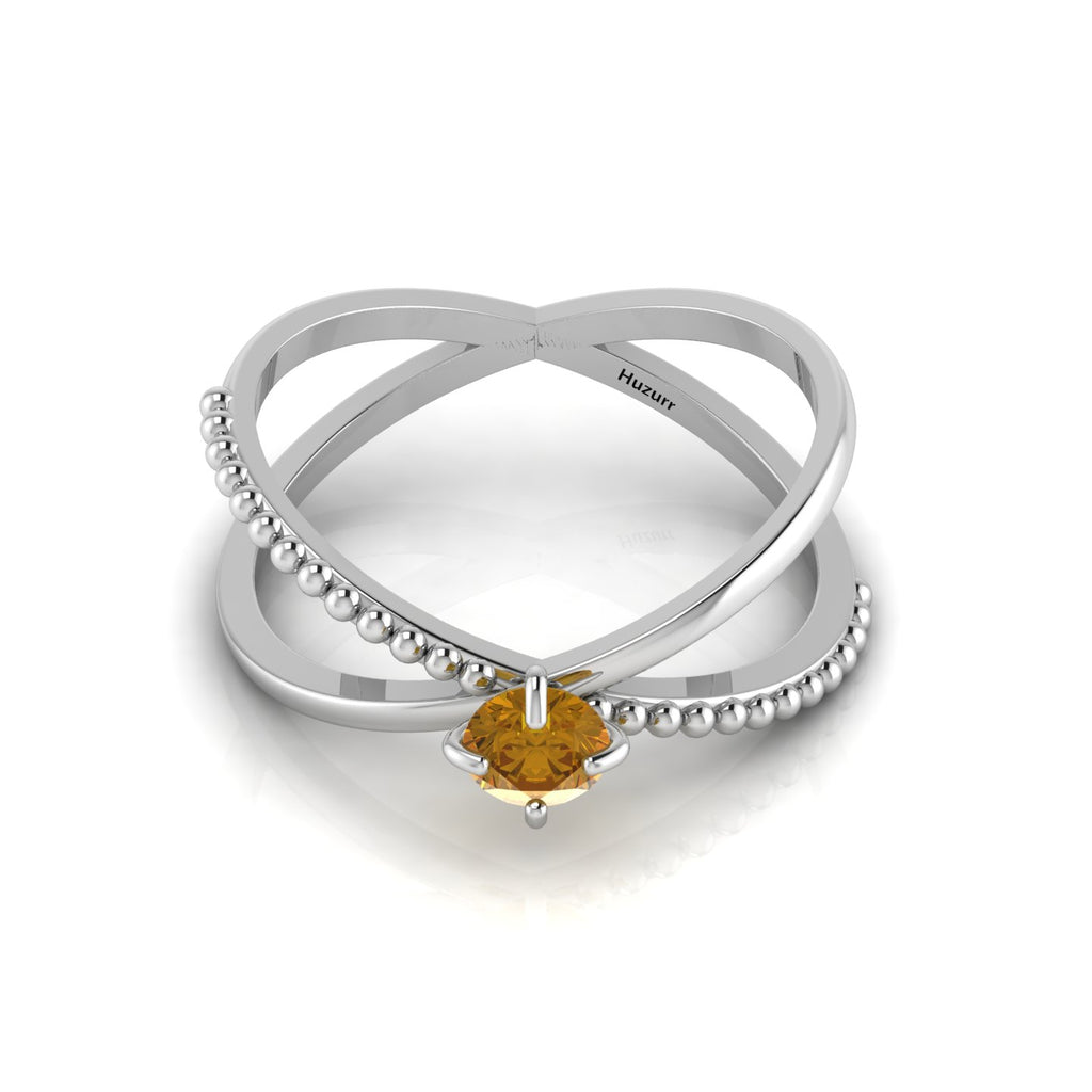 Criss Cross Round Coffee Diamond Stackable Silver Ring