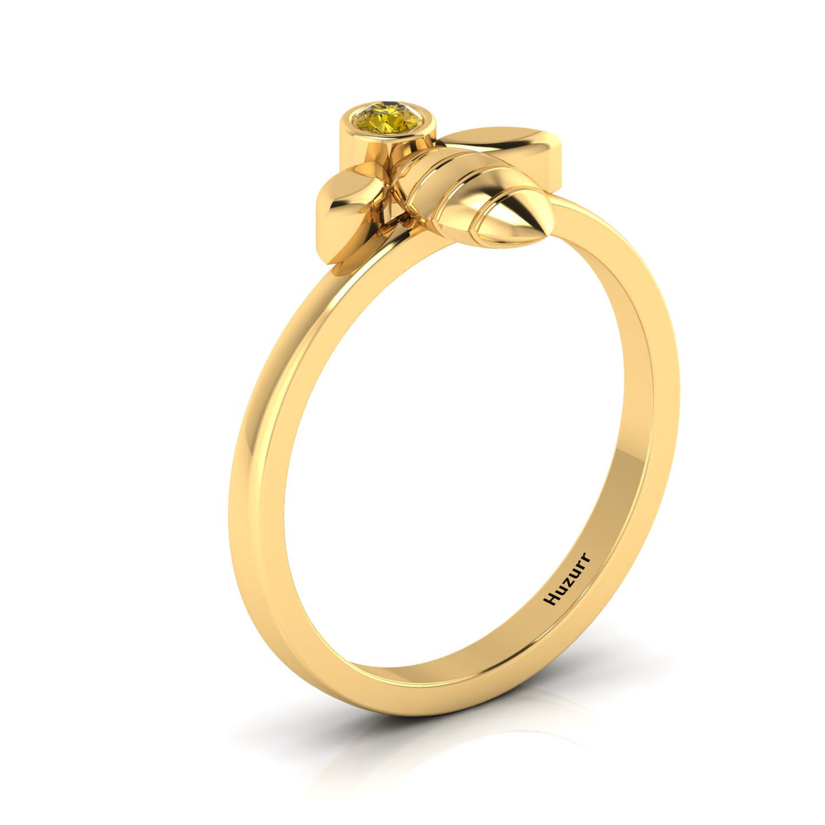 Round Coffee Diamond Gold Plated Solitaire Honeybee Ring