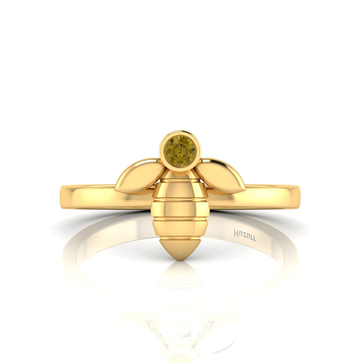 Round Coffee Diamond Gold Plated Solitaire Honeybee Ring