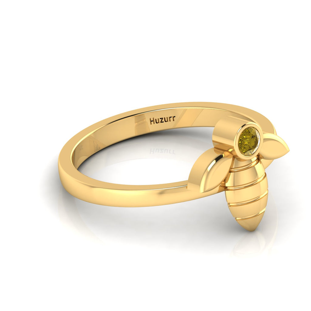 Round Coffee Diamond Gold Plated Solitaire Honeybee Ring