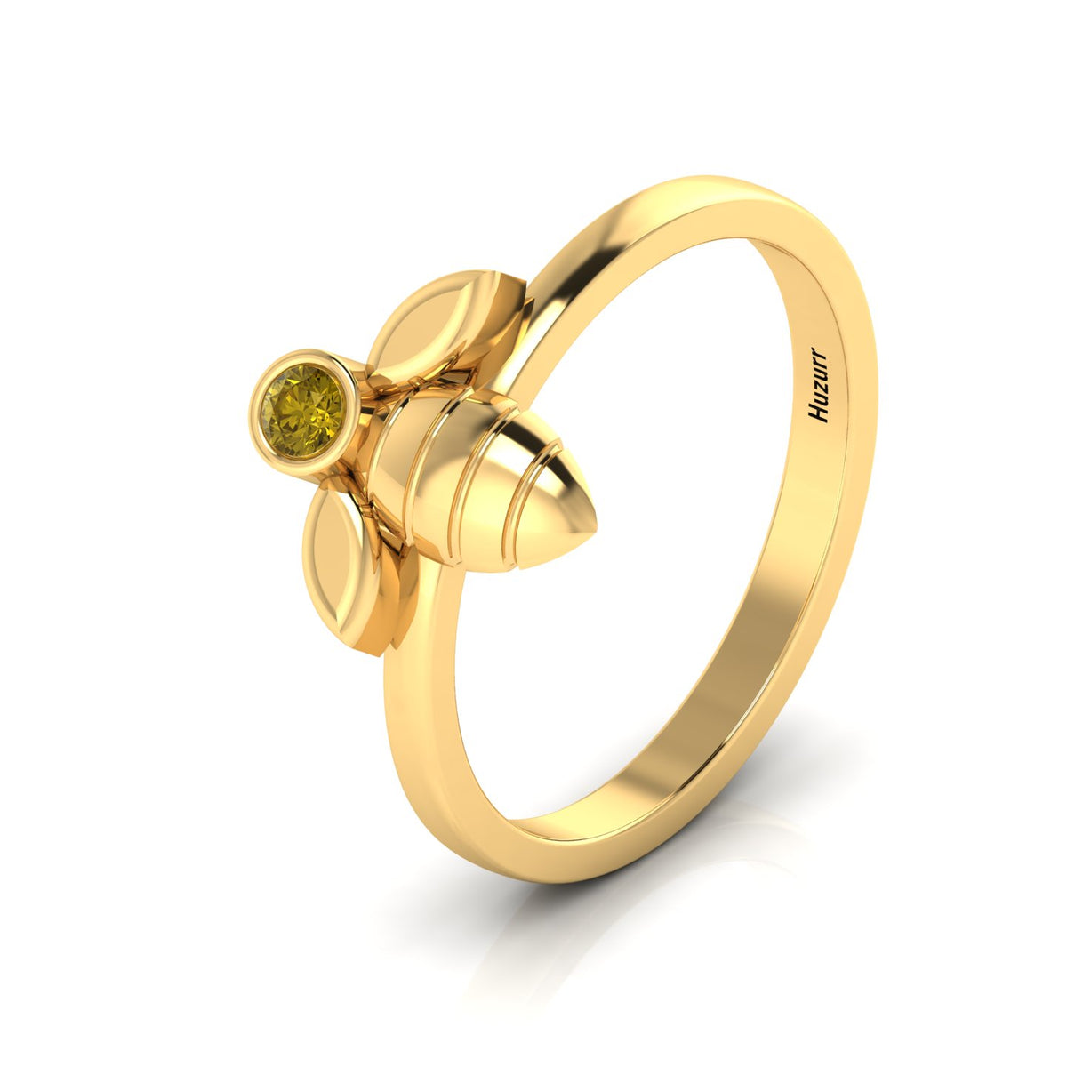 Round Coffee Diamond Gold Plated Solitaire Honeybee Ring