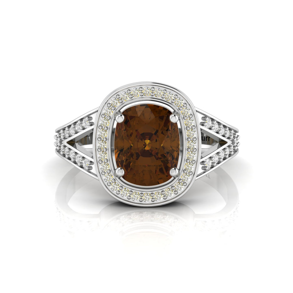 Cushion-Cut Coffee Diamond 925 Silver Solitaire Ring