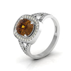 Cushion-Cut Coffee Diamond 925 Silver Solitaire Ring