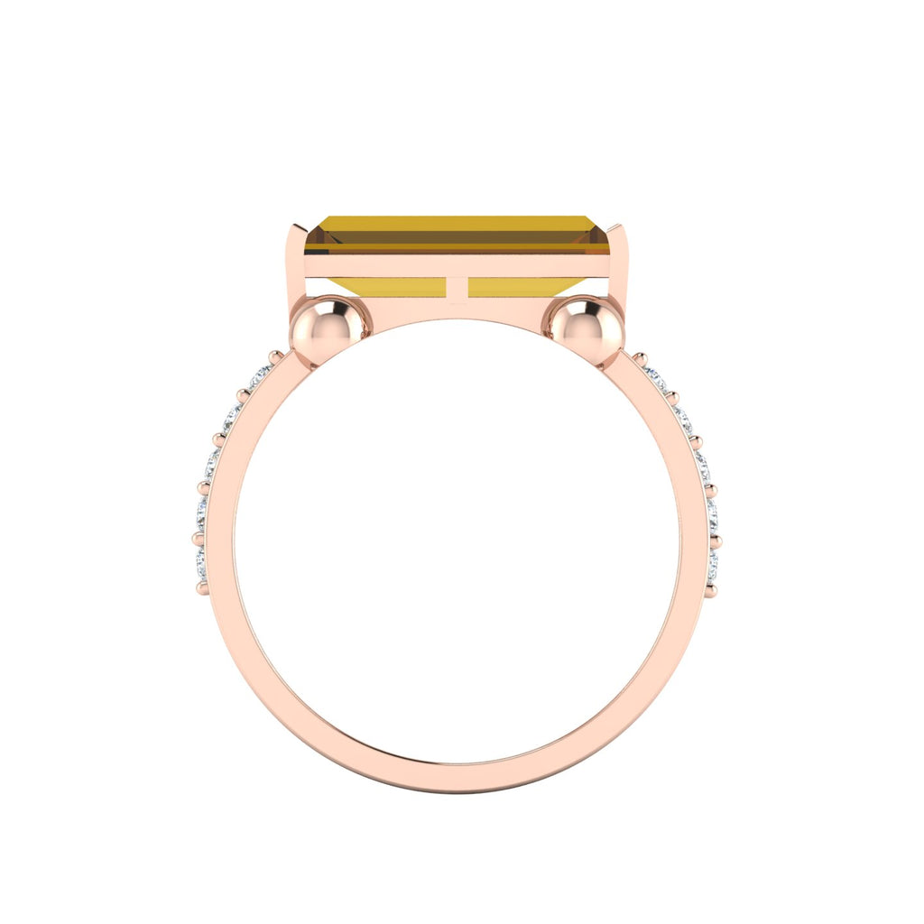 Rose Gold Plated Parallel Split Baguette-Cut Coffee Diamond Solitaire Ring
