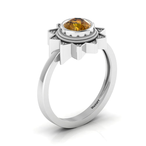 Coffee Diamond 925 Silver Solitaire Sun Ring