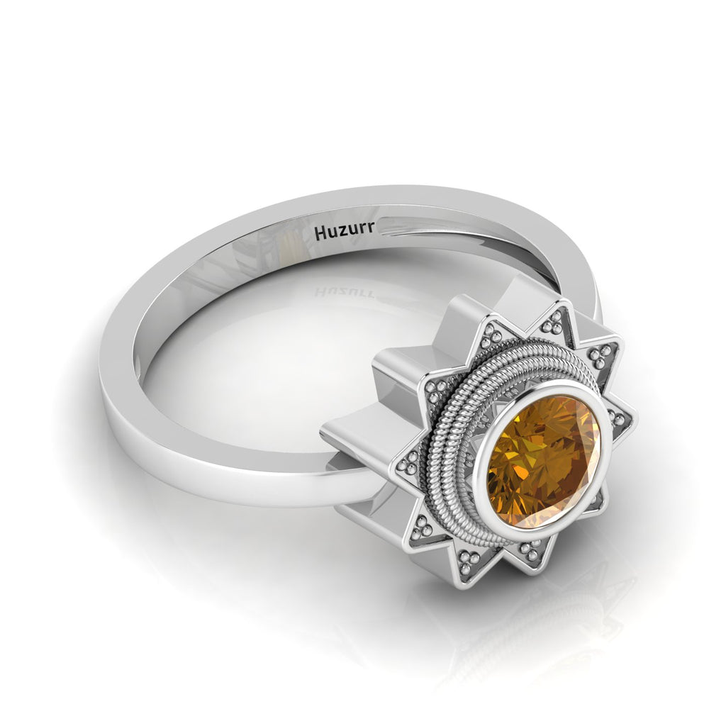 Coffee Diamond 925 Silver Solitaire Sun Ring