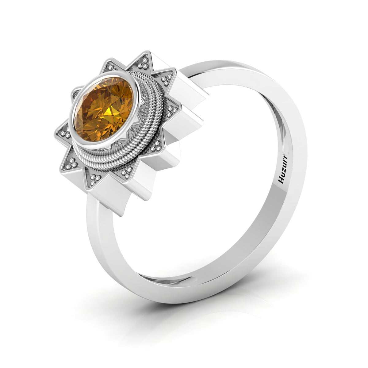 Coffee Diamond 925 Silver Solitaire Sun Ring