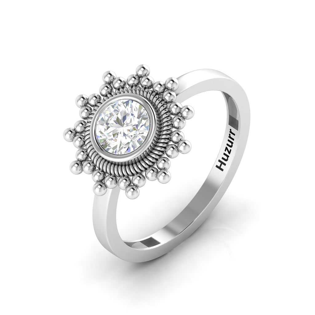 Celestial Diamond Sparkling Sun 925 Sterling Silver Ring