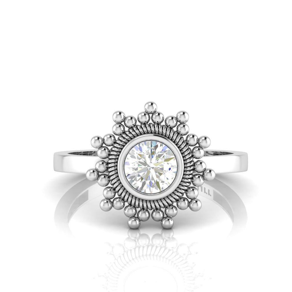 Celestial Diamond Sparkling Sun 925 Sterling Silver Ring