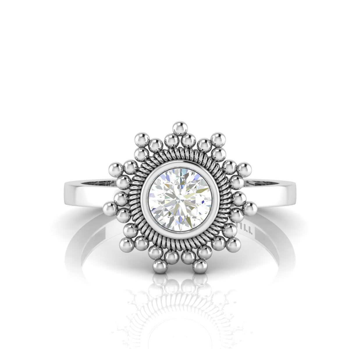 Celestial Diamond Sparkling Sun 925 Sterling Silver Ring