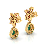 Gold Plated Emerald & Garnet Cluster Teardrop Earrings