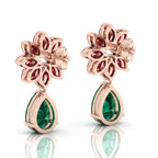 Emerald & Garnet Rose Gold Plated Flower Teardrops Earrings