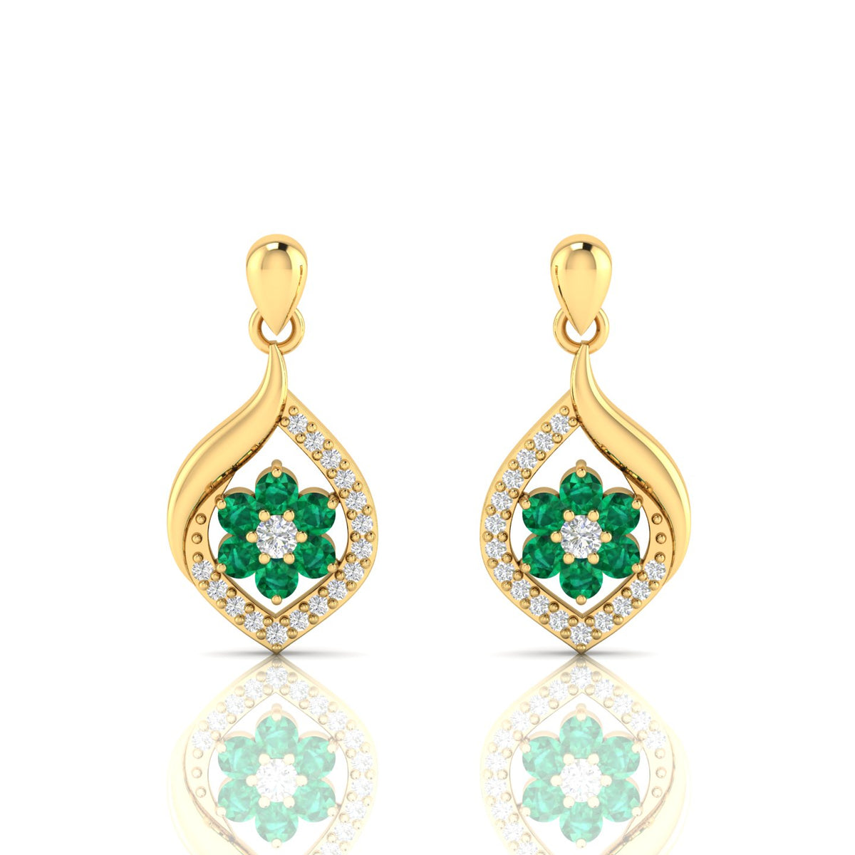 Emerald Gold Plated Classic Flower Drop Earrings