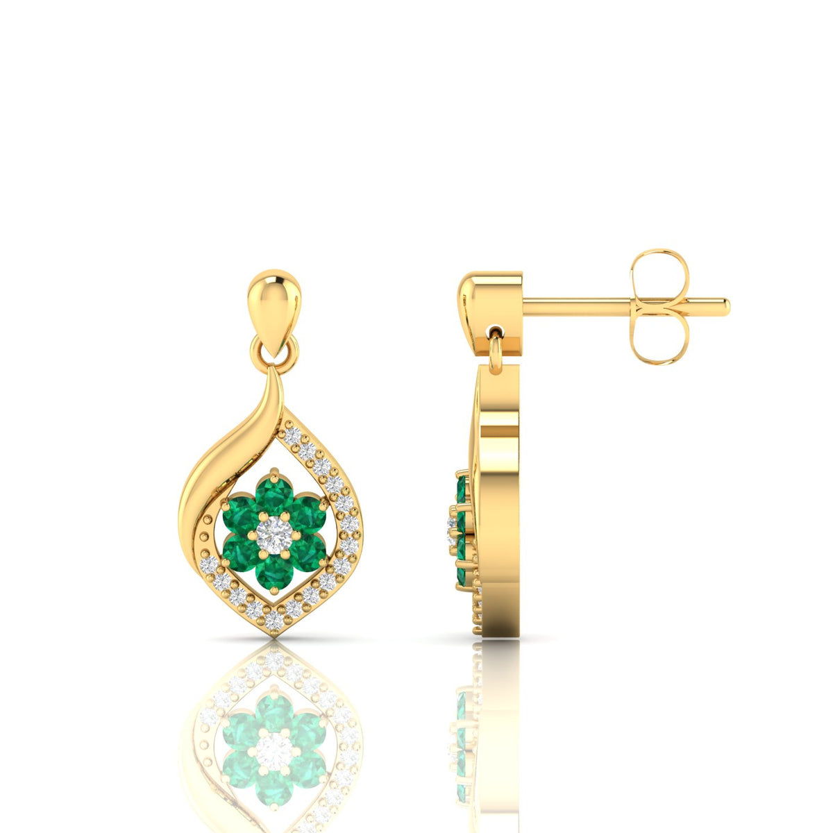 Emerald Gold Plated Classic Flower Drop Earrings